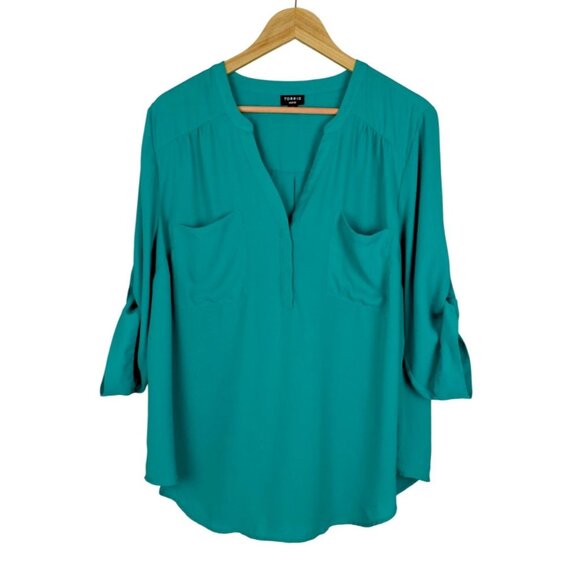 TORRID HARPER TEAL GEORGETTE PULLOVER 3/4 SLEEVE BLOUSE - Picture 3 of 8